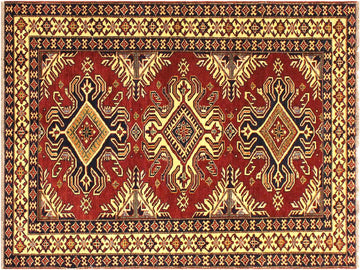 handmade Geometric Super Kazak Red Beige Hand Knotted RECTANGLE 100% WOOL area rug 4x6